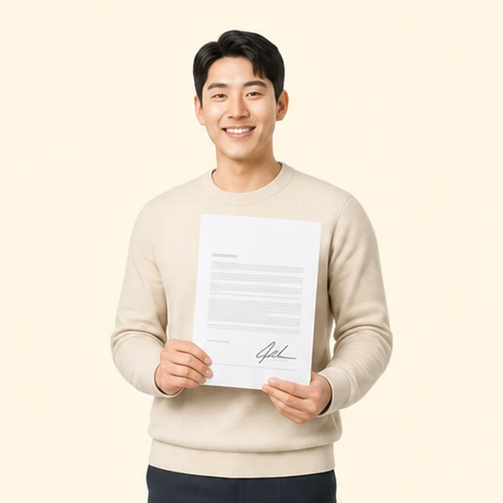 신용회복 기아 모닝 장기렌트 서면 견적서를 들고 있는 고객